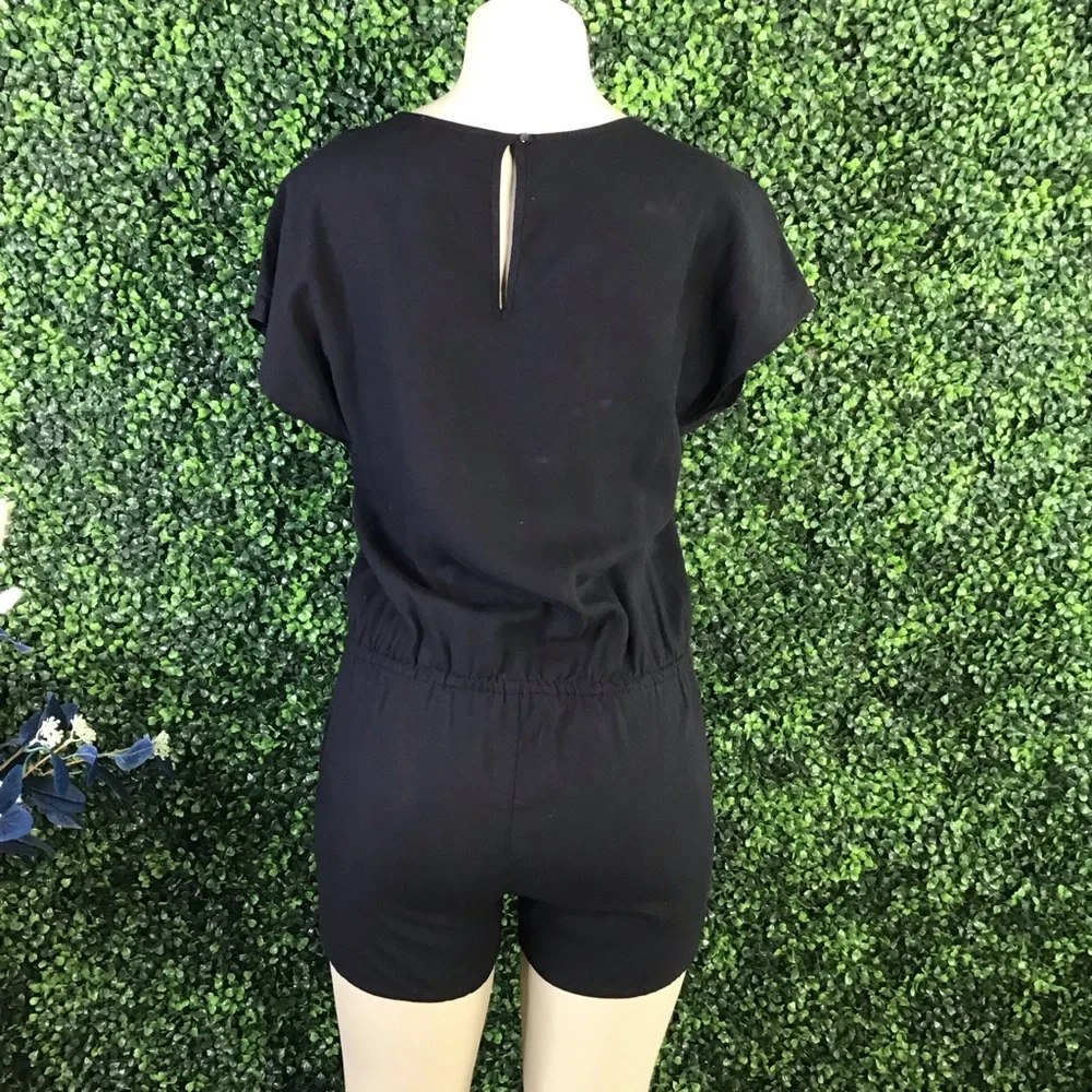 J. Crew Black V-Neck linen blend romper‎
